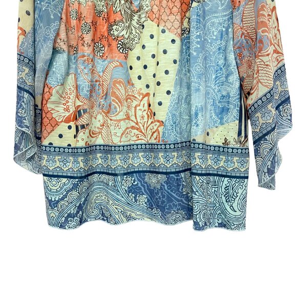 Chicos Boho Kimono Sleeve Top Womens Size 3 Blue Mix Print Lightweight Ethereal - Picture 4 of 12